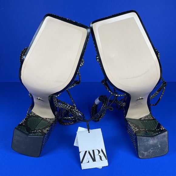 NWT Zara High Block Heels Snakeskin Wrap Around Sandals Women's 10 - Picture 8 of 10